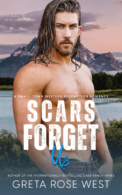 Book cover for Handsome shirtless man, looking directly at the camera, with light blue eyes and shoulder-length brown hair. The Teton Mountains and Snake River lie in the background.